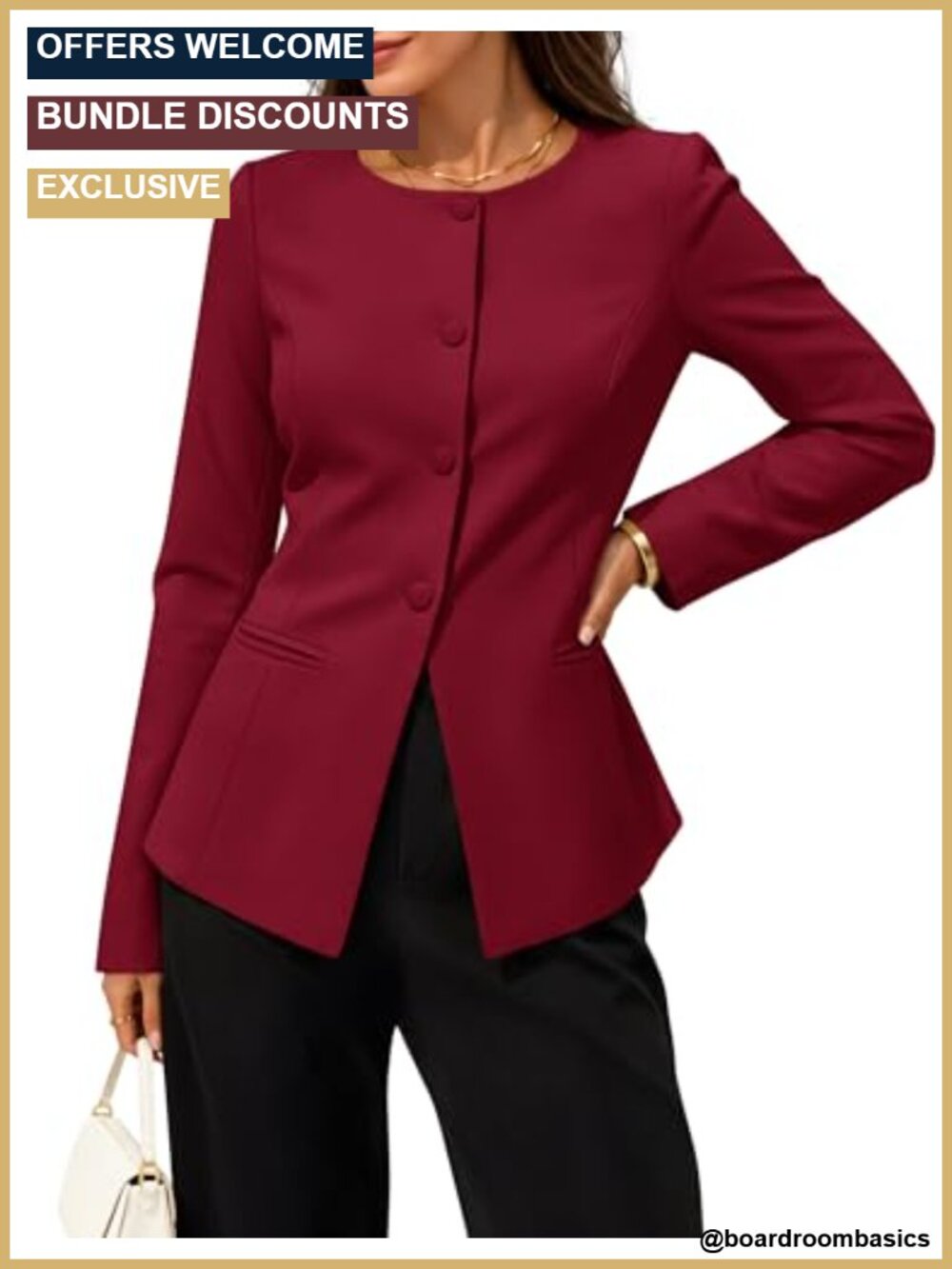 Women's Business Casual Button Down Blazer Suit Jacket Long Sleeve